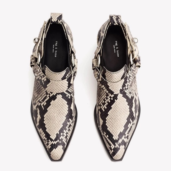 Rag & Bone Westin Harness Leather Booties In Black/cream Snakeskin Sz 38.5/8.5 - Picture 3 of 10